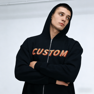 Sweat à capuche streetwear vintage oversize en polyester/coton 410 g/m² avec lettres imprimées DTG, effet délavé à l'acide, fermeture éclair, grammage lourd - Product Image 4