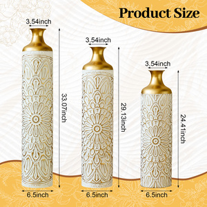 Floor Metal <b>Vase</b> Modern Style Decorative <b>Set</b> White Glazed <b>3</b> Piece Home Decoration Large Droplet Shaped - Product Image 3