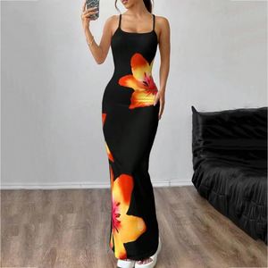 Vestido Casual <span class=keywords><strong>Elegante</strong></span> <span class=keywords><strong>para</strong></span> Mujer, Corte Entallado, Hombros Descubiertos, Estampado Floral en Contraste, Sin Mangas, <span class=keywords><strong>para</strong></span> la Noche - Product Image 1