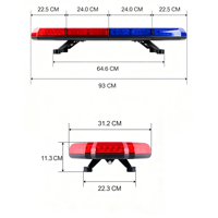 Barre lumineuse de signalisation LED 225W, montage sur toit, boîtier en polycarbonate et alliage d'aluminium, indice de protection IP65, 12-24V, plusieurs couleurs