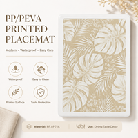 Set de table en PEVA imperméable et facile à nettoyer, motif feuille de Monstera beige neutre, protection de table à manger botanique tropicale