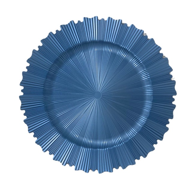 Luxury 13-Inch Round Reusable Gear Shape Royal Blue Plastic Charger Plates Sustainable and Elegant for Weddings and Parties