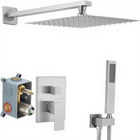 Système de douche de luxe en laiton nickel brossé et acier inoxydable, avec pommeau de douche carré mural de 10 pouces et ensemble de salle de bain à 1 poignée