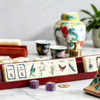 Jeu de Mahjong américain en acrylique ivoire, 160 tuiles à motifs thématiques complètes avec supports, coffret cadeau de jeu de table familial haut de gamme