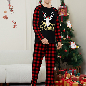 Big Moose Bedruckte Schwarz-Rot Karierte Langarm-Paarpyjamas <span class=keywords><strong>Sets</strong></span> mit Elastischem Bund 2-teiliges Winter-Pyjama-Set - Product Image 5