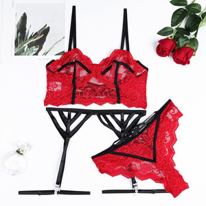 <b>Sexy</b> Erotic Valentine's Day Three Piece Lingerie <b>Set</b> Hot Sell Complex Cross Strap <b>Bra</b> <b>Set</b> - Product Image 5