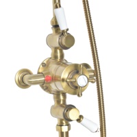 Ensemble de robinetterie de douche thermostatique à double poignée en laiton poli classique, finition chrome doré, avec barre de glissière souple, pour hôtel