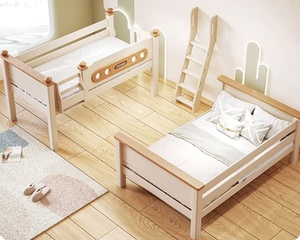 Ensemble de meubles de chambre d'enfant en gros d'usine, lit superposé en bois massif avec bureau, lit superposé en bois de rose avec échelles et tiroirs - Product Image 5