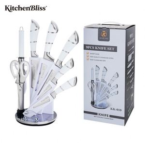 Kitchenbliss 9-Piece Stainless Steel Scissors Peeler <b>Sharpener</b> <b>Knife</b> Set with Block White Handle Professional Kitchen <b>Knife</b> Set - Product Image 1