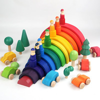 12-teiliges Großes Regenbogen-Holztier Natur-Themen-Blockset Bogenbrücke Frühes Lernpuzzle Spielzeug für Bausteine
