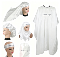 Kit Cadeau Promotionnel Personnalisé pour Salon : Bonnet en Satin, Cape de Coiffure, Bandeau et Pochette à Cordon pour Soins Capillaires