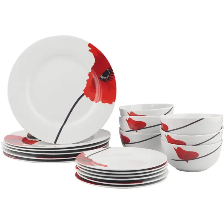 Set di stoviglie da cucina in ceramica da 18 pezzi piatti in porcellana piatti ciotole servizio per 6