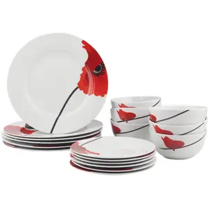 18-Piece Ceramic Kitchen Dinnerware Set Porcelain Plates Dishes Bowls Service for 6