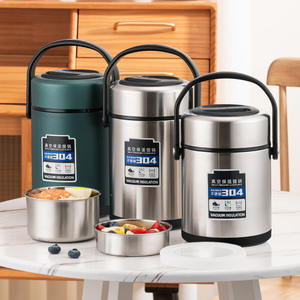 Boîte à lunch isotherme de luxe grande capacité en acier inoxydable, ensemble de bouteilles alimentaires thermiques portables anti-fuite pour aliments chauds - Product Image 1