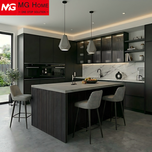 Meubles de <span class=keywords><strong>cuisine</strong></span> modernes sans cadre en grain de bois foncé, unités de rangement sur mesure en MDF pour buanderie, gain de place, pour appartement de luxe - Product Image 2