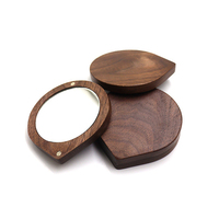 Vente en Gros Usine Ensemble Miroir de Maquillage en Bois Massif et Bambou, Compact, Portable, de Poche, avec Peigne, Miroir à Main en Noyer et Chêne