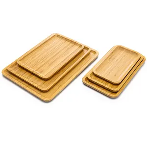 Vaisselle en bois personnalisée en gros, assiettes à dîner rectangulaires en bambou, ensemble d'assiettes de service en bois