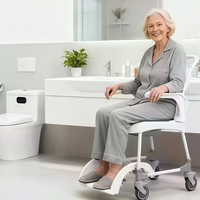 Chaise de Douche et de Toilette Tout-en-un Intérieur/Extérieur pour Fauteuil Roulant, en Plastique PP et Alliage d'Aluminium, Capacité 136 kg