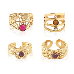 Ajustável Aço Inoxidável 18K Banhado A Ouro Gemas Naturais Pedra Oco Simples Anel Moda Mulheres Homens Jóias Atacado Pode Personalizado - Product Image 2