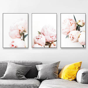Nouvelles feuilles vertes et <span class=keywords><strong>fleurs</strong></span> roses Simple <span class=keywords><strong>peinture</strong></span> décorative <span class=keywords><strong>triptyque</strong></span> salon chambre décoration murale - Product Image 4