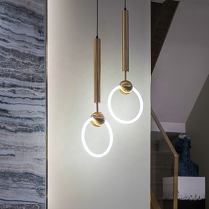 <span class=keywords><strong>Simig</strong></span> Beleuchtung Schlafzimmer kleine schwarz und gold Kreis Kronleuchter Anhänger LED Licht Messing Ring Luxus Licht - Product Image 2