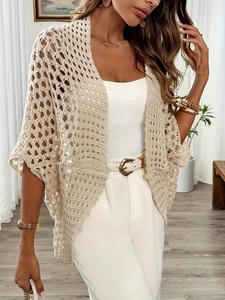 Cardigan ample et élégant pour femme, col en V, tricoté, manches chauve-souris, ajouré, respirant, style vintage, collection printemps-été - Product Image 1
