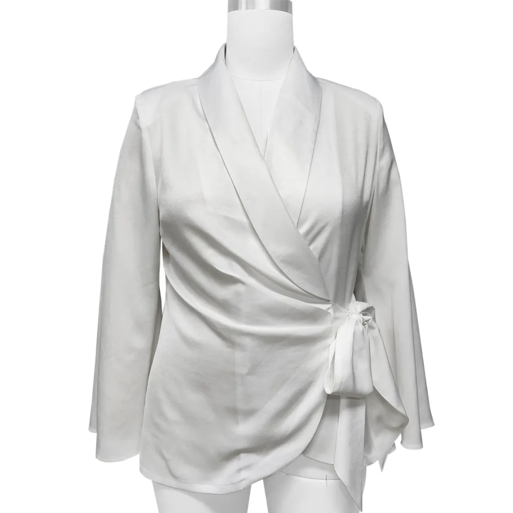 Under fined Ladies Top Langarm Satin Bluse Elegante benutzer definierte weiße Farbe Damen formelle Blusen & Shirts