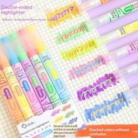 Surligneurs double pointe de style pastel pour étudiants, en plastique, sans mélange de couleurs, encre fine et volumineuse pour journalisation et marquage de notes
