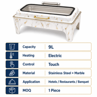 Réchaud de buffet rectangulaire électrique en acier inoxydable avec fenêtre de visualisation en verre, capacité 9L, couleur argent, pour hôtel