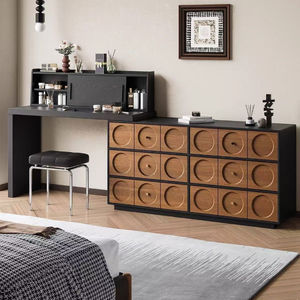 Coiffeuse de style Wabi-Sabi <span class=keywords><strong>avec</strong></span> <span class=keywords><strong>commode</strong></span> intégrée, table de maquillage en bois massif, style crème français d'angle - Product Image 1
