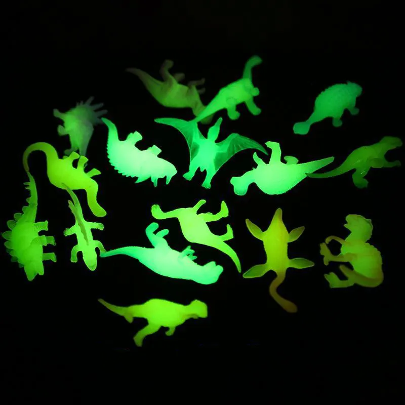 Gran oferta, conjunto creativo de 16 Uds., modelos de dinosaurios luminosos brillantes para niños, regalos de cumpleaños, decoraciones para jardín y césped