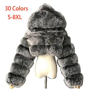 YP Fashion Fox Fur Women Coats Winter and Autumn Fur Coat Women Short Hoodie and Long Sleeves 8XL Plus Size Coat