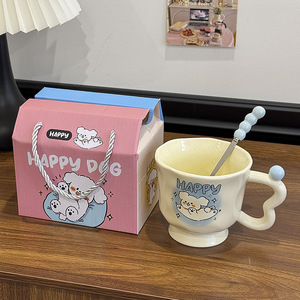 Mug en céramique Happy Dog avec poignée, design de dessin animé, cadeau pour filles et amies, printemps 2025 - Product Image 1