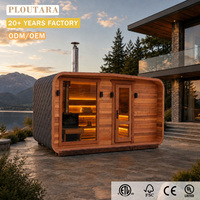 Cabine de sauna extérieure chauffée au bois PLOUTARA avec une conception en forme de pod, une porte en verre trempé et un toit en bardeaux pour des projets de glamping personnalisés