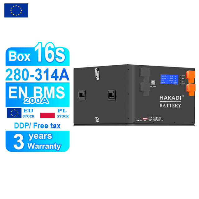 EU Rack Stack DIY LiFePO4 Battery Pack 16S 51.2V 280A 314A Metal Case with BMS IP54 LCD Display for Solar Energy System