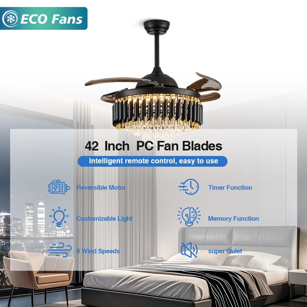 42 Inch Invisible Durable Ceiling Fan Lamp, Good Heat Dissipation, Energy Efficient, Beautiful Decor for Home Improvement