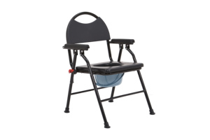 Chaise pliante en acier noir mat avec siège, accoudoirs et dossier rembourrés en PU noir - Product Image 5