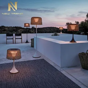 Contemporary Design Outdoor Indoor Decoration Lighting Custom Weaving Rattan Led Floor Light