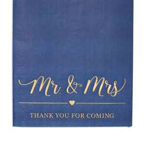 Serviettes jetables carrées en pâte de bois 18 g/m² 12x16 pouces 3 plis 4 volets, bleu métallisé, style mariage moderne, sac 'Mr/Mrs' - Product Image 5