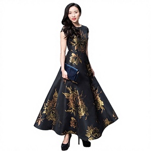 Vestido Maxi de Verano para Mujer, Elegante, Vintage, Bohemio, Floral, Jacquard, Bordado, de Poliéster, Corte A, Estilo Vestido de Gala, Natural - Product Image 2
