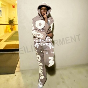 Men Applique Patches Embroidery Custom Logo Jogger Flare Tracksuit Cut and <b>Sew</b> Hoodies Two Piece <b>Set</b> Sweat Suit - Product Image 6