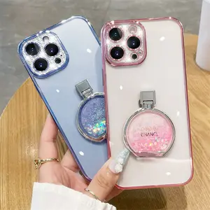 Lüks stil glitter quicksand parfüm şişesi telefon cep telefonu standı iphone için kılıf 14 pro max 13 12 11 x xr xs 7 8
