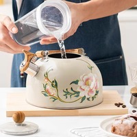 Bouilloire sifflante en acier inoxydable 3L, motif floral écologique, avec poignée, pour la cuisson de l'eau sur cuisinière