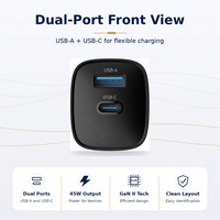 Chargeur rapide USB C USB-A GaN 45W, prise EU, en stock, chargeur mural double port GULFY