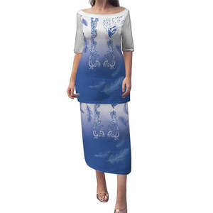 Abito Puletasi blu da donna 1MOQ Samoa marrone polinesiano Design tribale a spalla estivo in poliestere personalizzato - Product Image 4