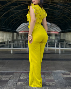 Nouvelle combinaison pantalon large pour femme avec panneaux en dentelle et taille à nouer – Tendance - Product Image 3