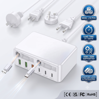 Chargeur GaN 120W PD 8 ports Multi USB-A Adaptateur d'alimentation PD QC3.0 avec câble USB-C rétractable Voyage pour iPhone Android