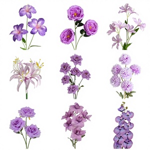 Flores Artificiales de la Serie Púrpura, Ramo Individual de Rosas, Lirios y Tulipanes, para Decoración de Bodas, Salones, Techos de Hoteles y Caminos - Product Image 1