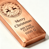 Barre de cuivre de 1 kg à bords arrondis fraisés, 99,9 % pure, gravée au laser, édition limitée de Noël, pour cadeau ou objet de collection