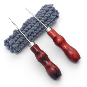 Travail manuel poinçon à coudre Double gourde poinçon cuir outil de trou avec manche <span class=keywords><strong>en</strong></span> bois gratter - Product Image 2